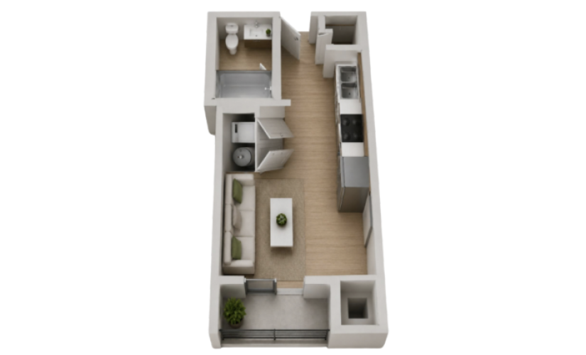 Weston - Studio floorplan layout with 1 bathroom and 379 square feet